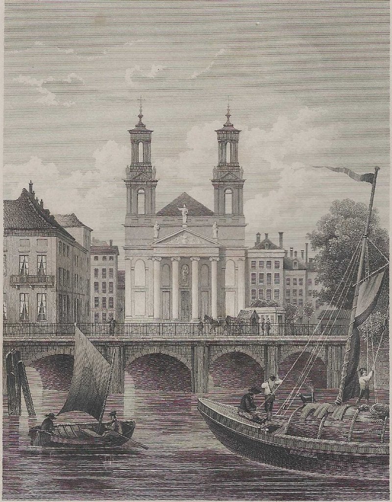 Amsterdam Mozes & Aron Kerk Staalgravure 1858 Waterlooplein, Antiek en Kunst, 1800 - 1899, Stadsgezicht, 17 cm, Ophalen of Verzenden