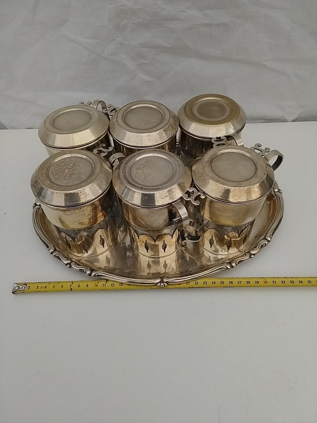 Vintage Verzilverd Koffie/Thee Set met Dienblad, Ophalen of Verzenden