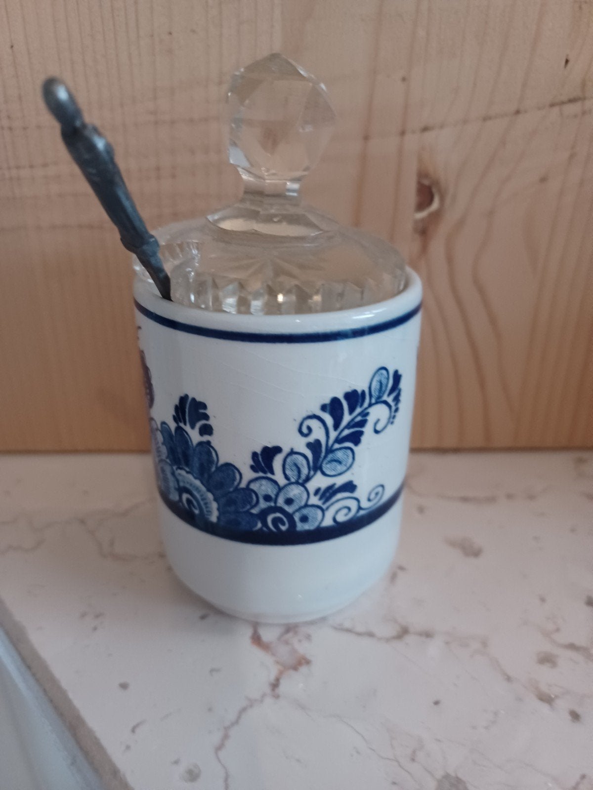 Delfts blauw mosterdpotje met lepel mosterd potje pot, Ophalen of Verzenden