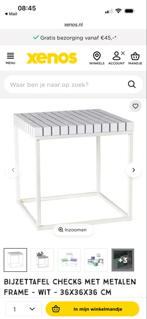 Bijzettafel Checks Wit - 36x36x36 cm, Ophalen, Minder dan 45 cm, Minder dan 55 cm, Metaal of Aluminium