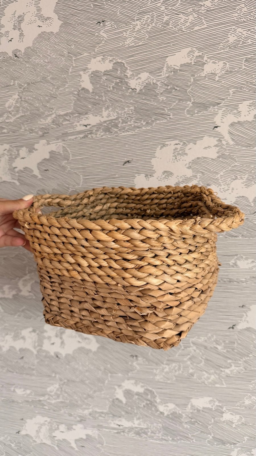 Zeegras mandje met handvatten, Gebruikt, Gevlochten, Mand, Vierkant