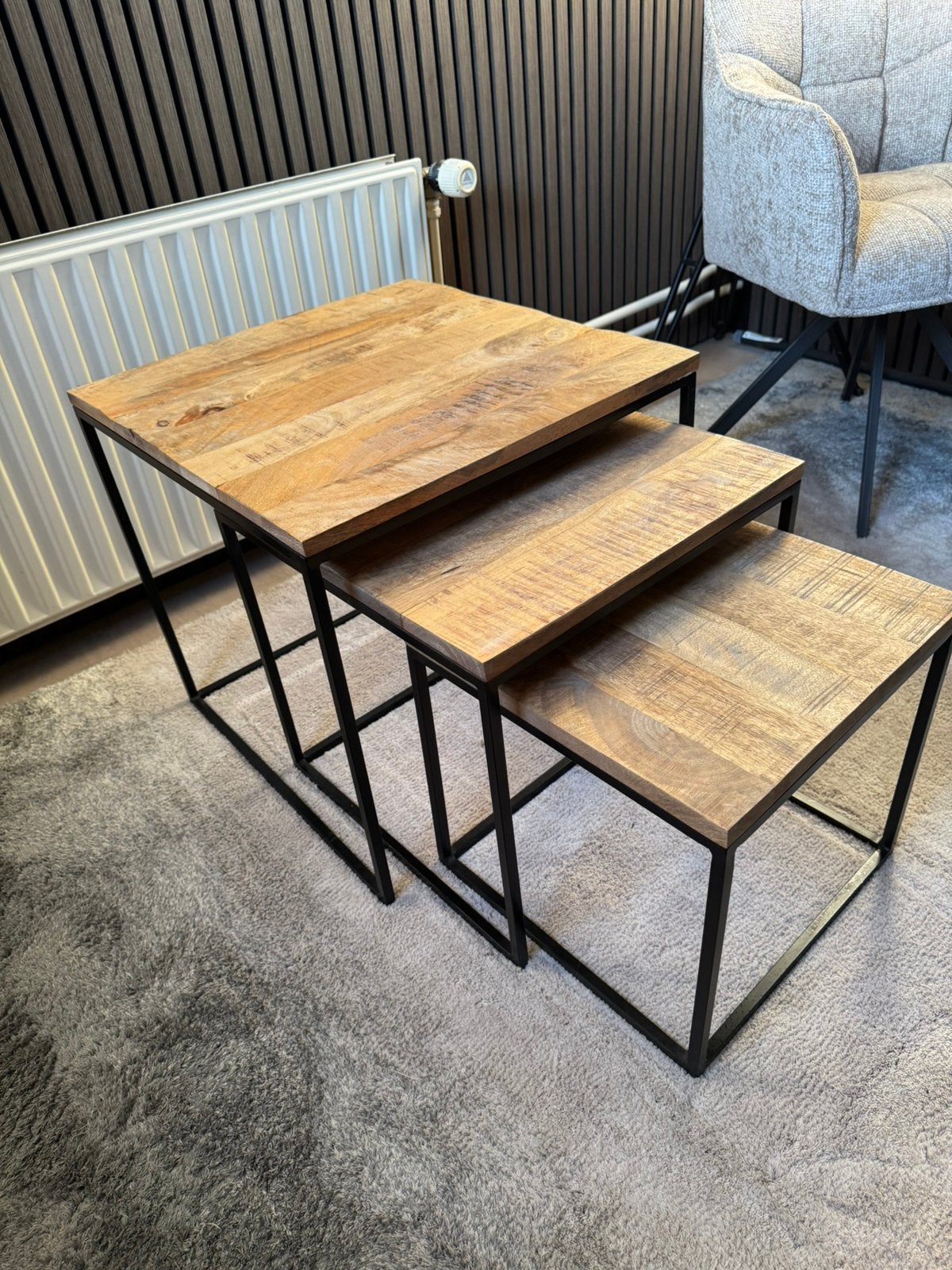 Mango houten salontafel set, Huis en Inrichting, Tafels | Salontafels, Ophalen, Overige materialen, Gebruikt, Vierkant