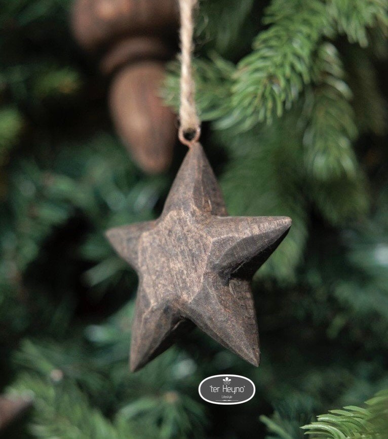 Houten ster aan touw M kerst hout stoer sober landelijk, Verzenden, Nieuw, Bruin, Hout