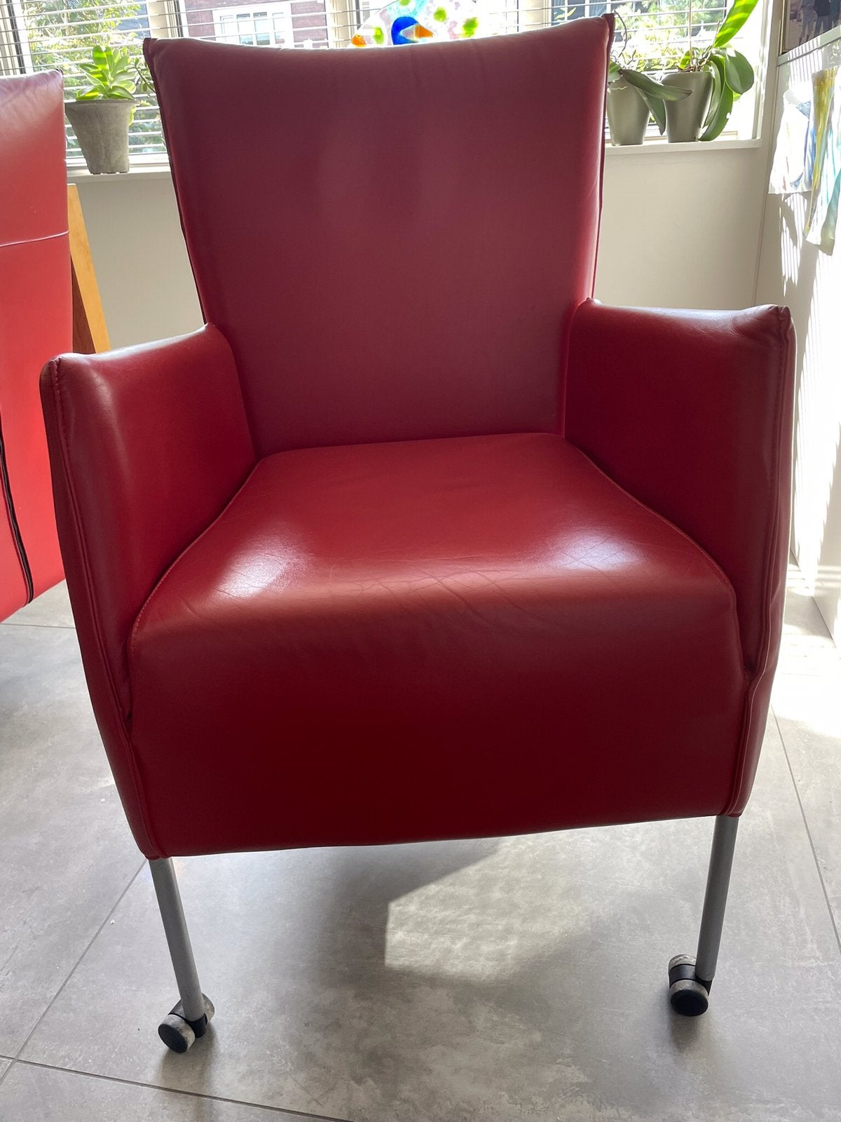 Eetkamerstoelen Dyyk, lederen bekleding, op wielen, Huis en Inrichting, Ophalen, Gebruikt, Minder dan 75 cm, Design, tijdloos, modern