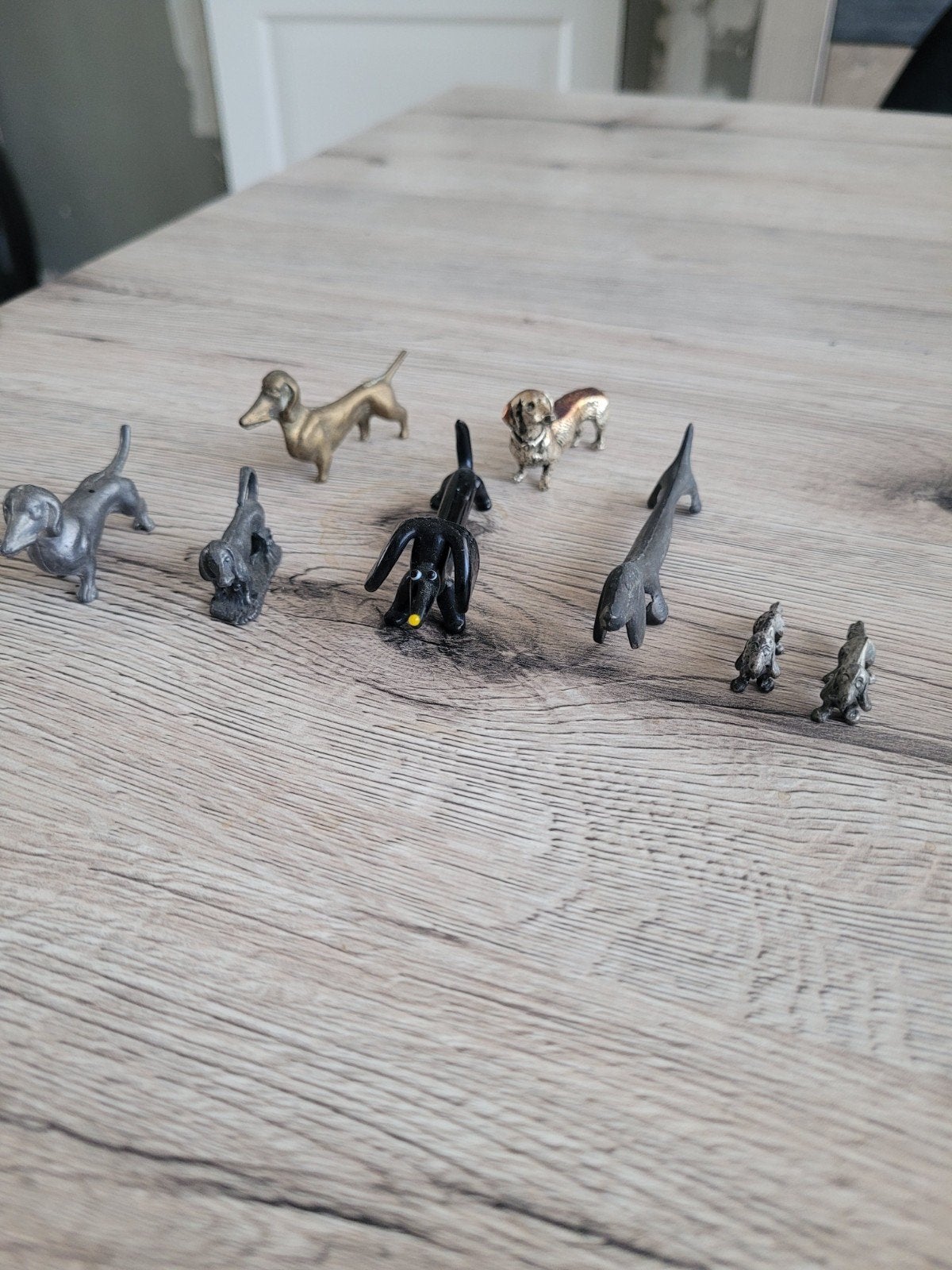 Verzameling Teckel Beeldjes - Diverse Materialen, Ophalen, Gebruikt, Hond of Kat, Beeldje of Figuurtje