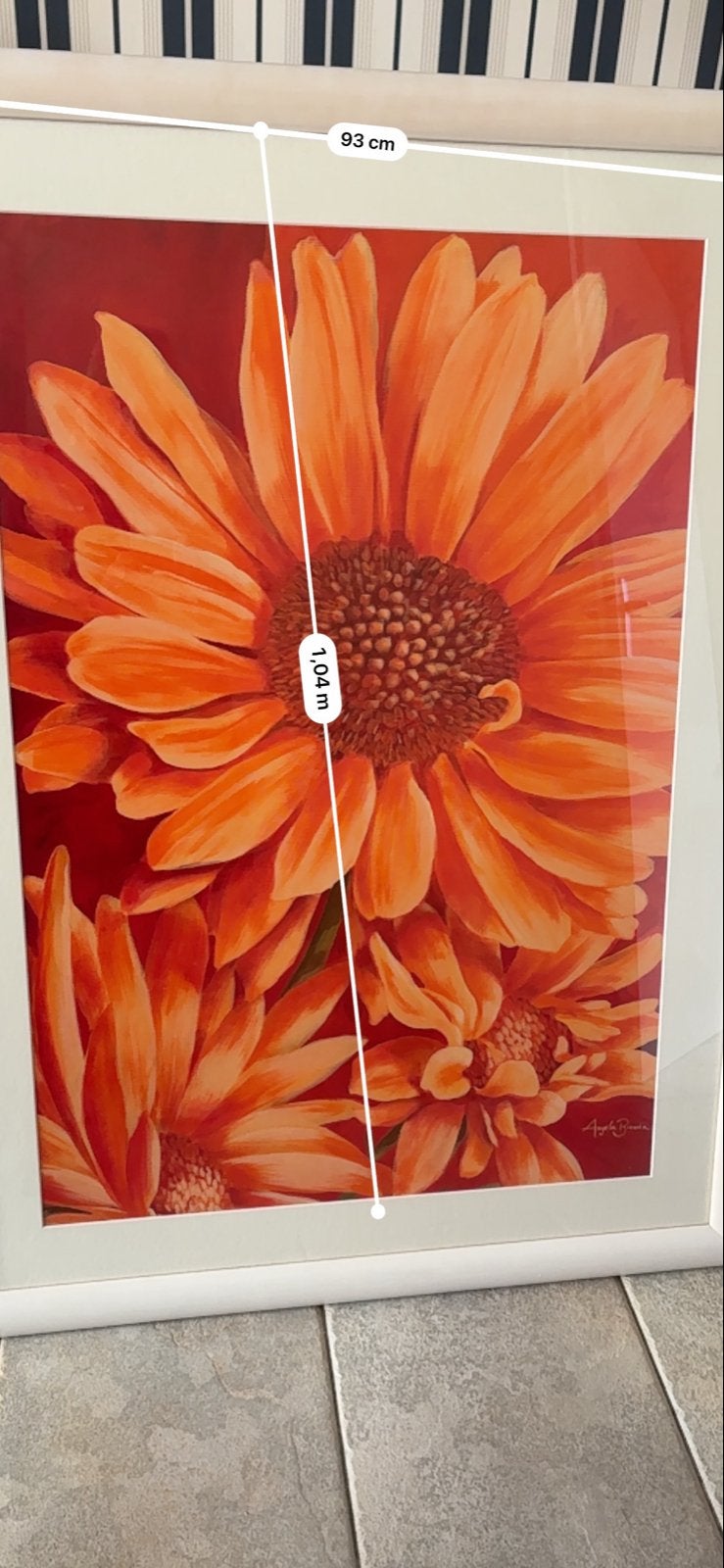 Levendig Oranje Bloemen Schilderij - Gesigneerd Angela Biond, Doek, Realistisch, Gesigneerd, Olieverf