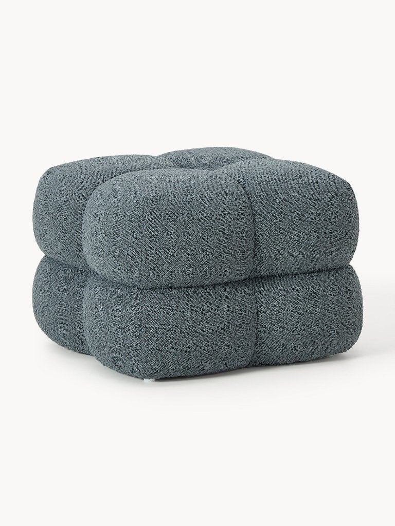 Westwing bouclé poef Ellie grijsblauw B57 x H40 cm, Ophalen, Gebruikt, Stof, 50 tot 75 cm