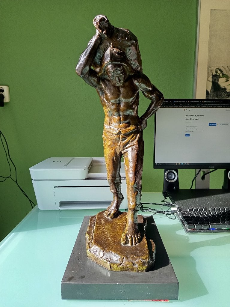 Groot Massief Bronzen Beeld ‘Le Porteur’ van Victor Demanet, Ophalen of Verzenden, Brons