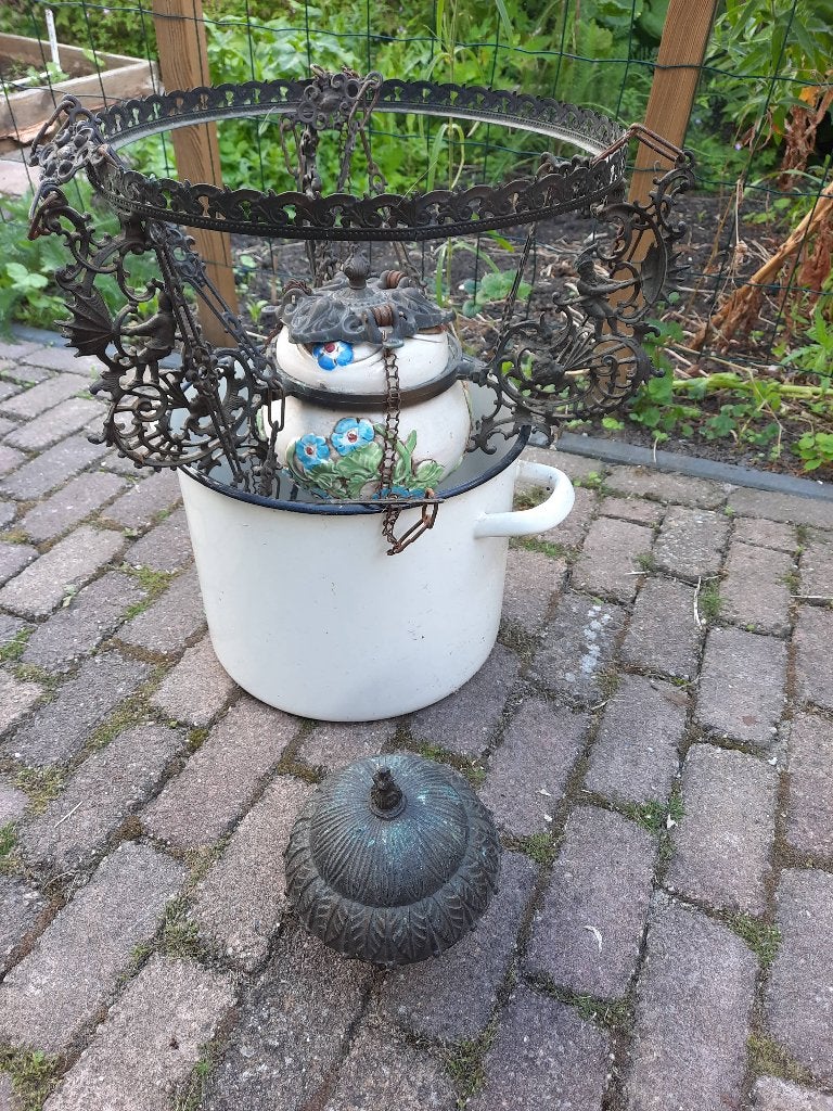 Oude, misschien antieke,  petroleum plafondlamp, Antiek en Kunst, Antiek | Lampen, Ophalen