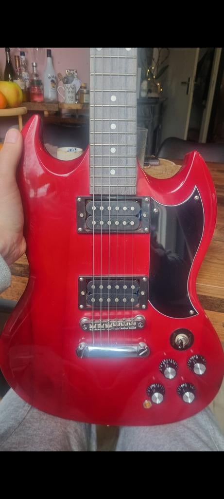 Mooie elektrische gitaar DC-stijl met allemaal extra's, Ophalen, Zo goed als nieuw, Solid body, Overige merken