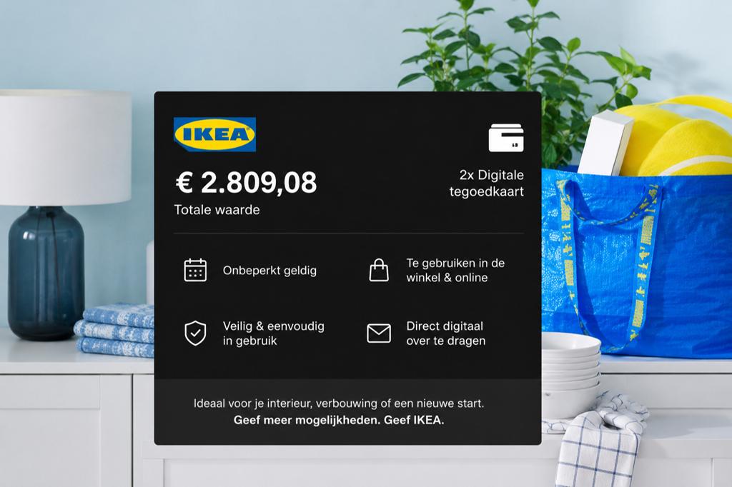 IKEA cadeaukaart €2809 waarde voor €2500, Tickets en Kaartjes, Eén persoon, Cadeaubon