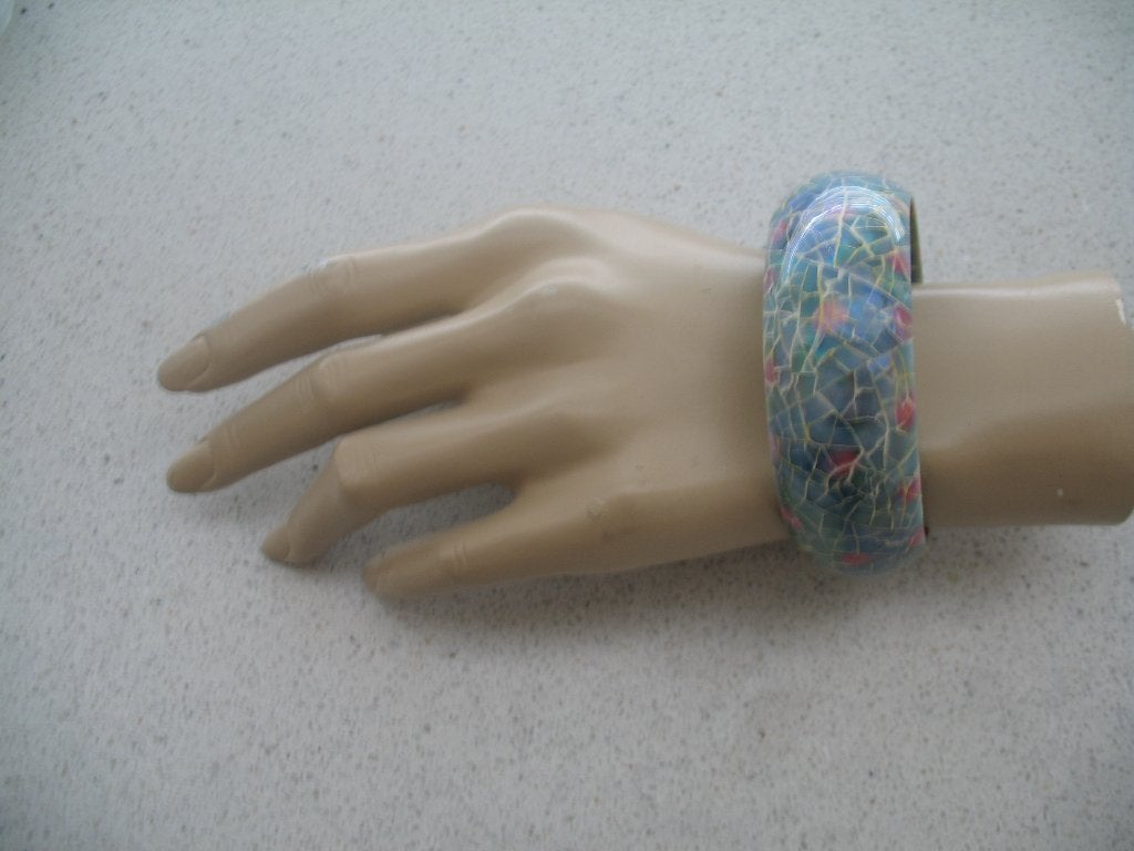 Armband Parelmoer Bohemian Hippie Mozaïek Multi Blauw Vintag, Ophalen of Verzenden, Overige materialen, Armband