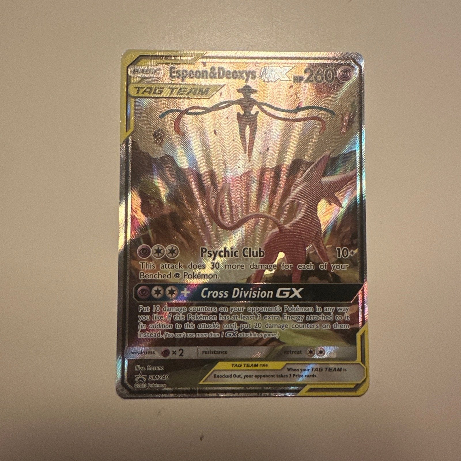Pokémon Espeon & Deoxys GX SM240 Tag Team Promo Kaart, Hobby en Vrije tijd, Verzamelkaartspellen | Pokémon, Verzenden, Zo goed als nieuw