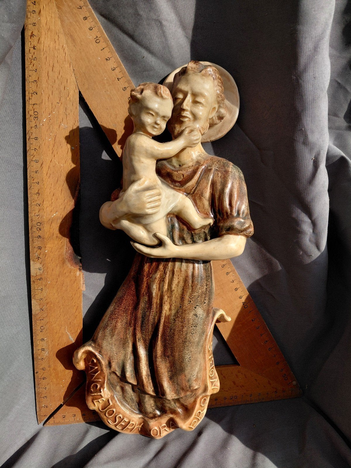 Vintage beeld Jozef met kindje Jezus, religieuze kunst, Antiek en Kunst, Antiek | Religie, Ophalen of Verzenden
