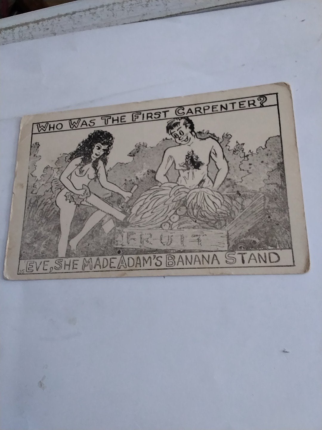 Vintage humoristische ansichtkaart: Adam's Banana Stand, Verzamelen, Ophalen of Verzenden, Voor 1920, Gelopen