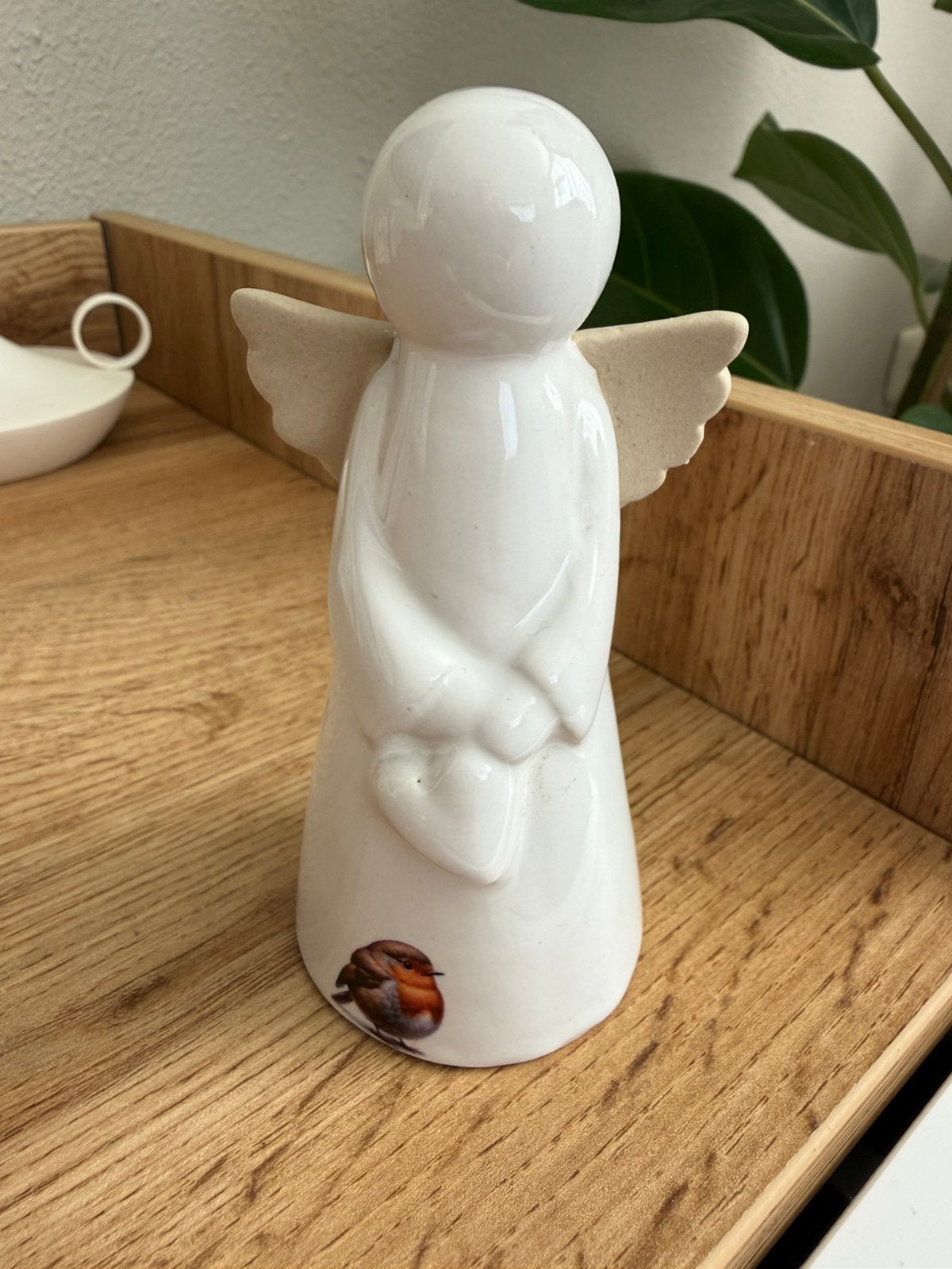 Nieuw keramieken engel met afbeelding roodborst, Ophalen of Verzenden, Nieuw