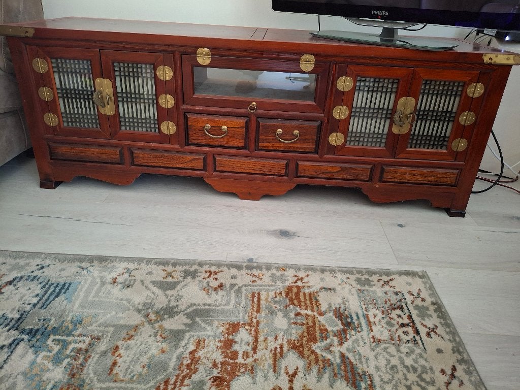 Chinees tv kast donkerrood 154cm, Ophalen, Gebruikt, 150 tot 200 cm, Minder dan 100 cm