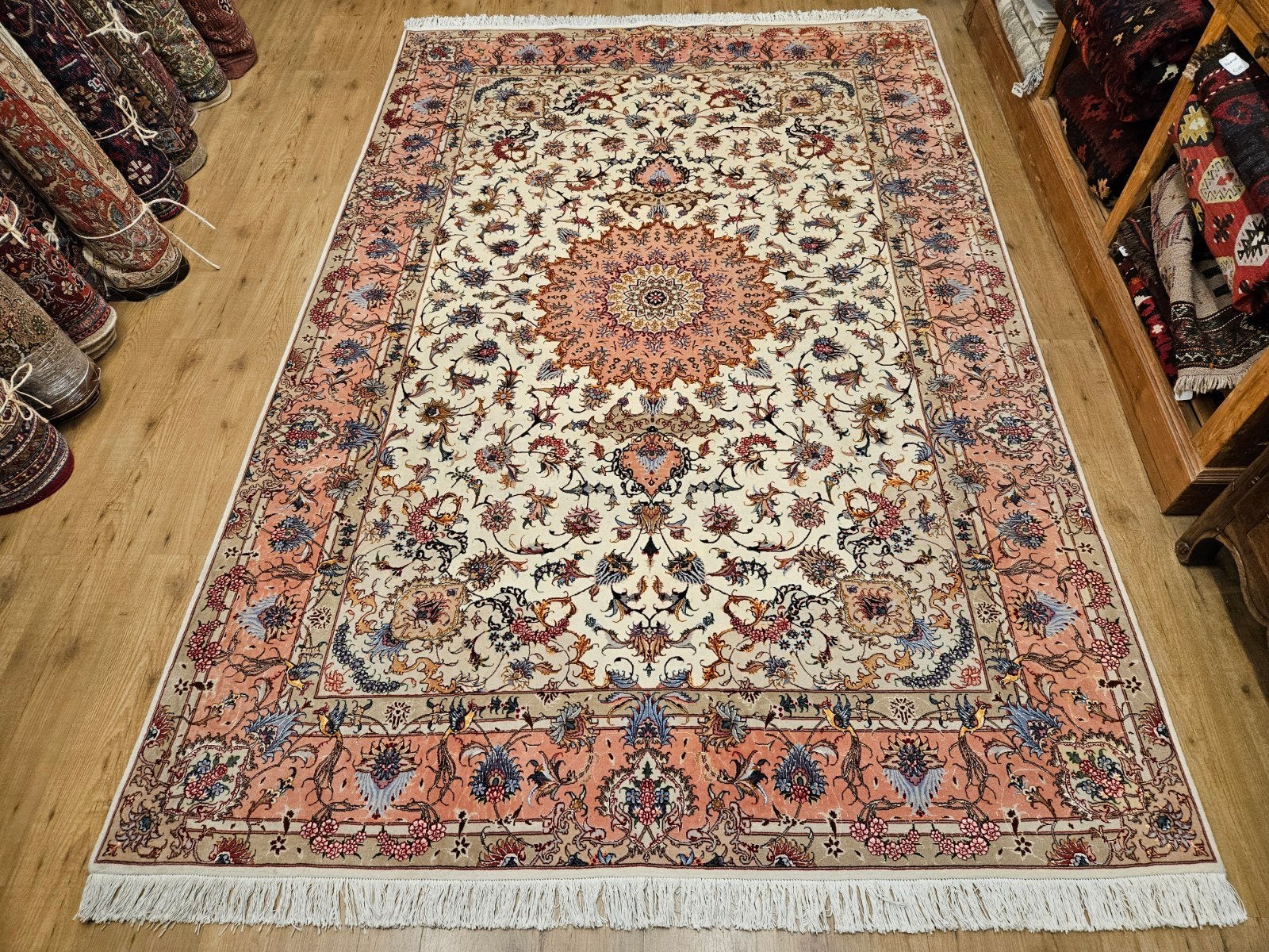 Vintage handgeknoopt perzisch tapijt tabriz 50raj 320x201, Info@SlatsAntiek.nl, Tweedehands, Perzisch, 200 cm of meer