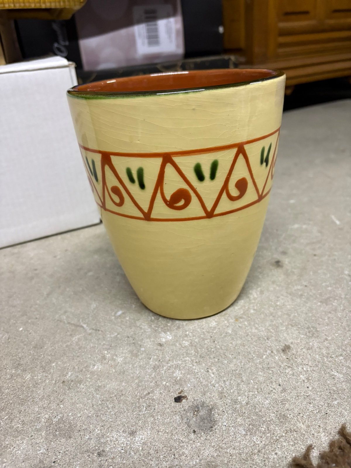 Vintage hand beschilderde Bloempot, Rond, Ophalen of Verzenden, Aardewerk, Minder dan 40 cm