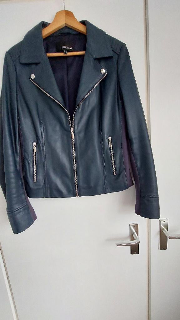Zgan blauw leren jasje 42 Merk is Studio Ar geheel gevoerd, Maat 38/40 (M), Nieuw, Jasje, Verzenden