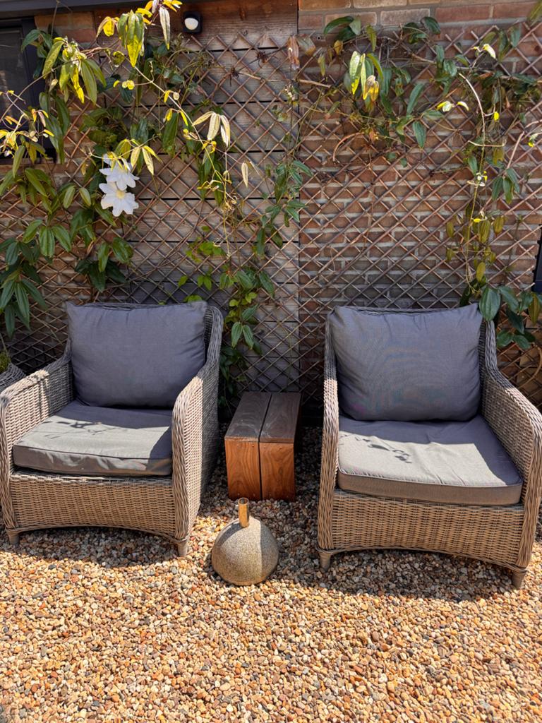 Wicker tuinstoelen met kussens, Tuin en Terras, Tuinstoelen, Ophalen, Gebruikt, Wicker