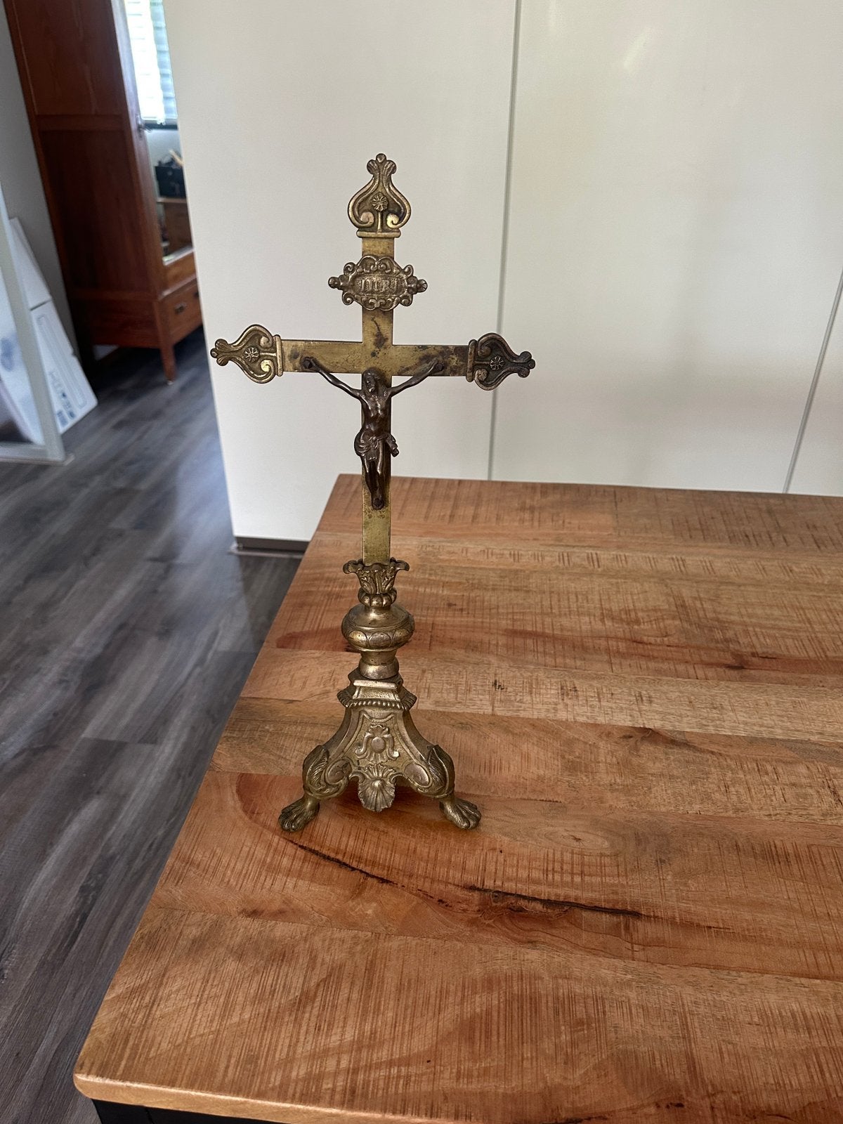 Antiek/vintage messing kruis, Antiek en Kunst, Ophalen of Verzenden