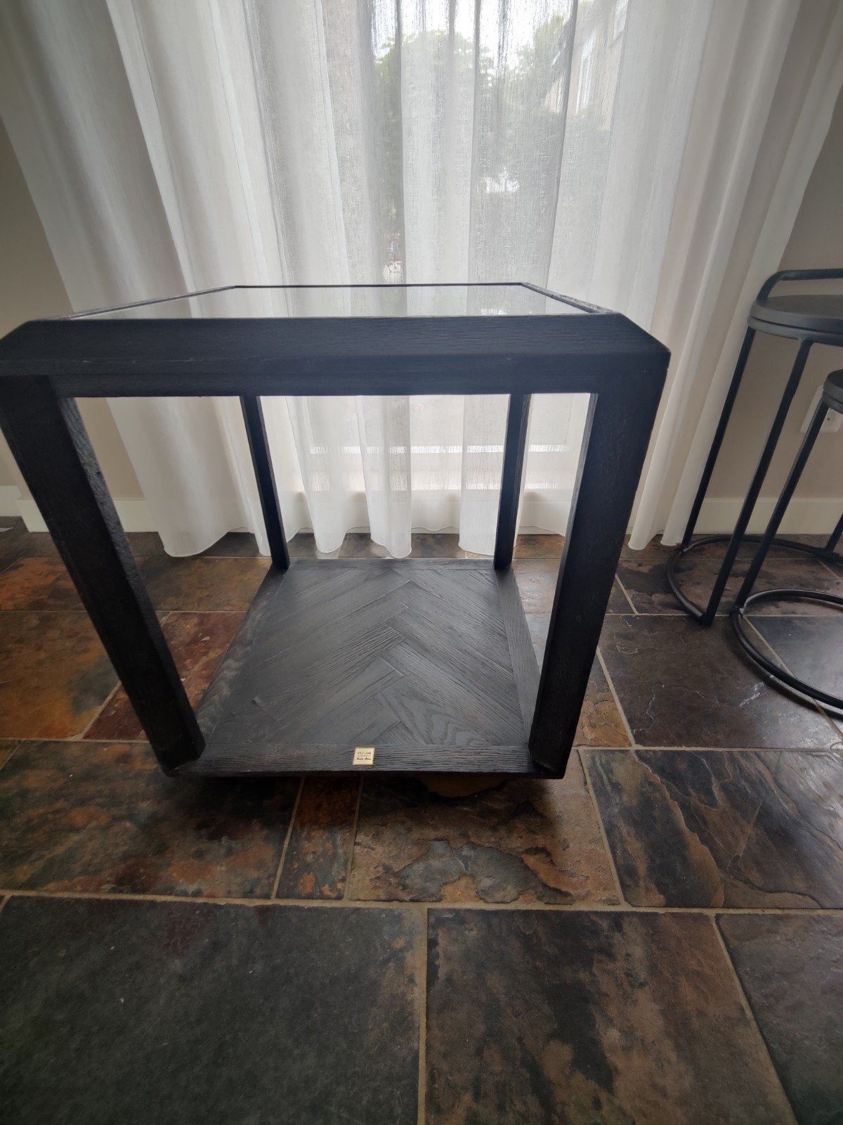 Riviera Maison Gold Label Bijzettafel met Glasplaat, Ophalen, Gebruikt, Vierkant, Landelijk
