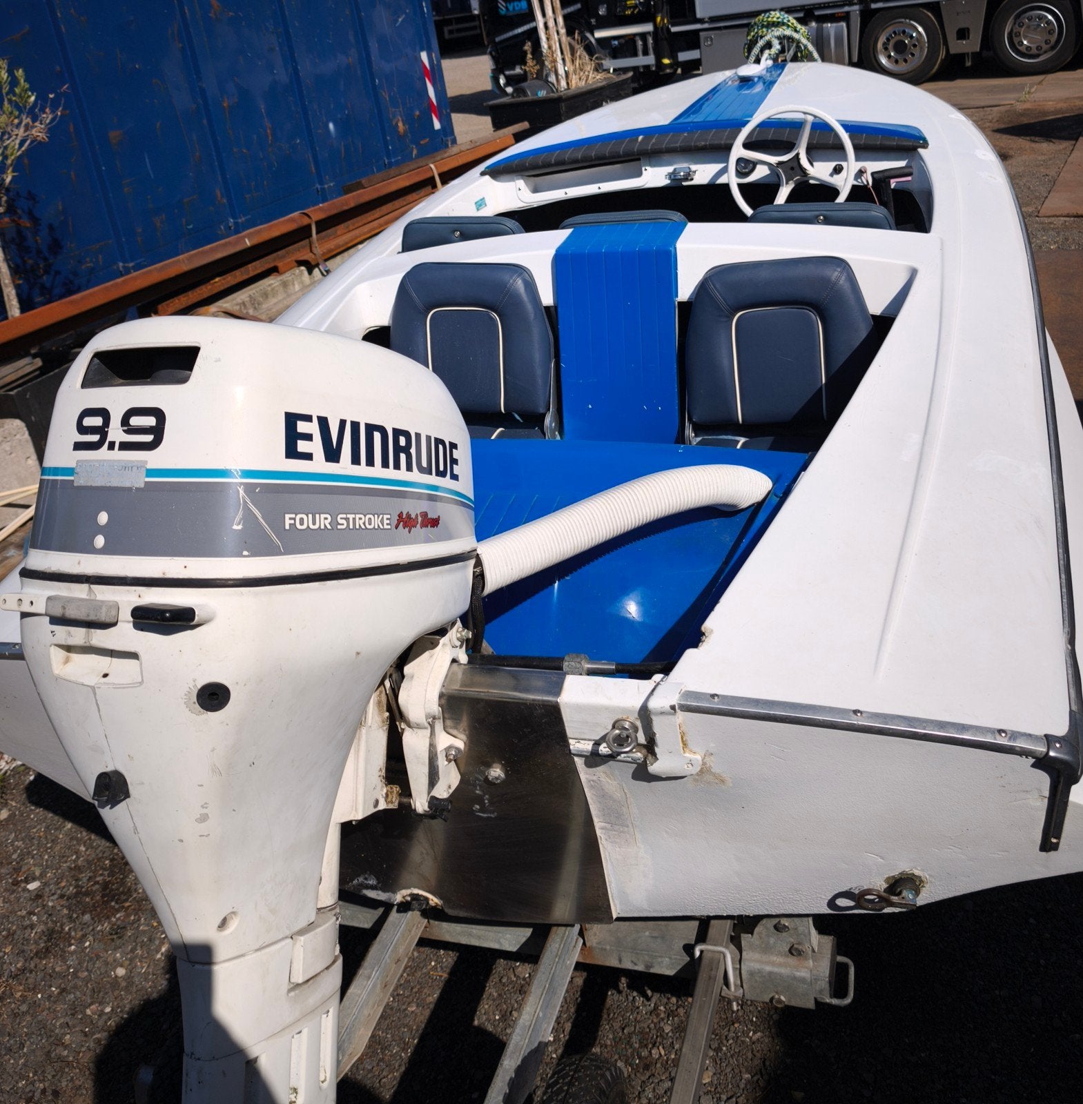 Fiber Fleet speedboot met Evinrude 9.9 pk 4 takt en trailer, Overige merken, Gebruikt, 10 pk, Ophalen of Verzenden