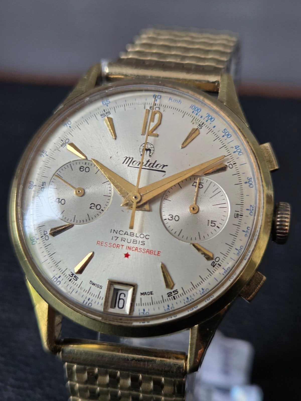 Vintage Montdor Polshorloge - Verguld met Rekband, Sieraden, Tassen en Uiterlijk, Horloges | Antiek, Overige merken, Overige materialen