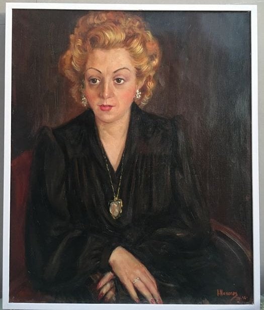 portret uit 1946 = gesigneerd = vrouw met fraaie juwelen, Ophalen of Verzenden