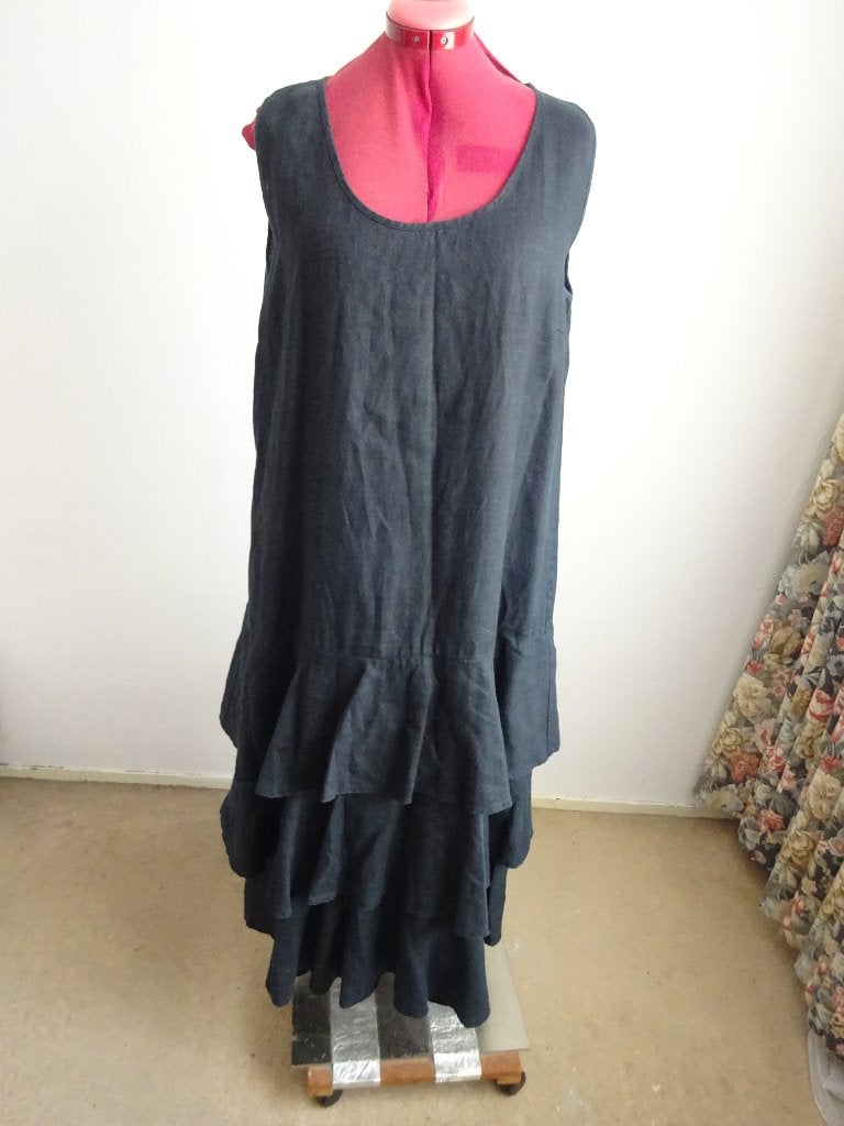 Yoek midi linnen jurk mt L= 46, Yoek, Verzenden, Zwart, Maat 46/48 (XL) of groter