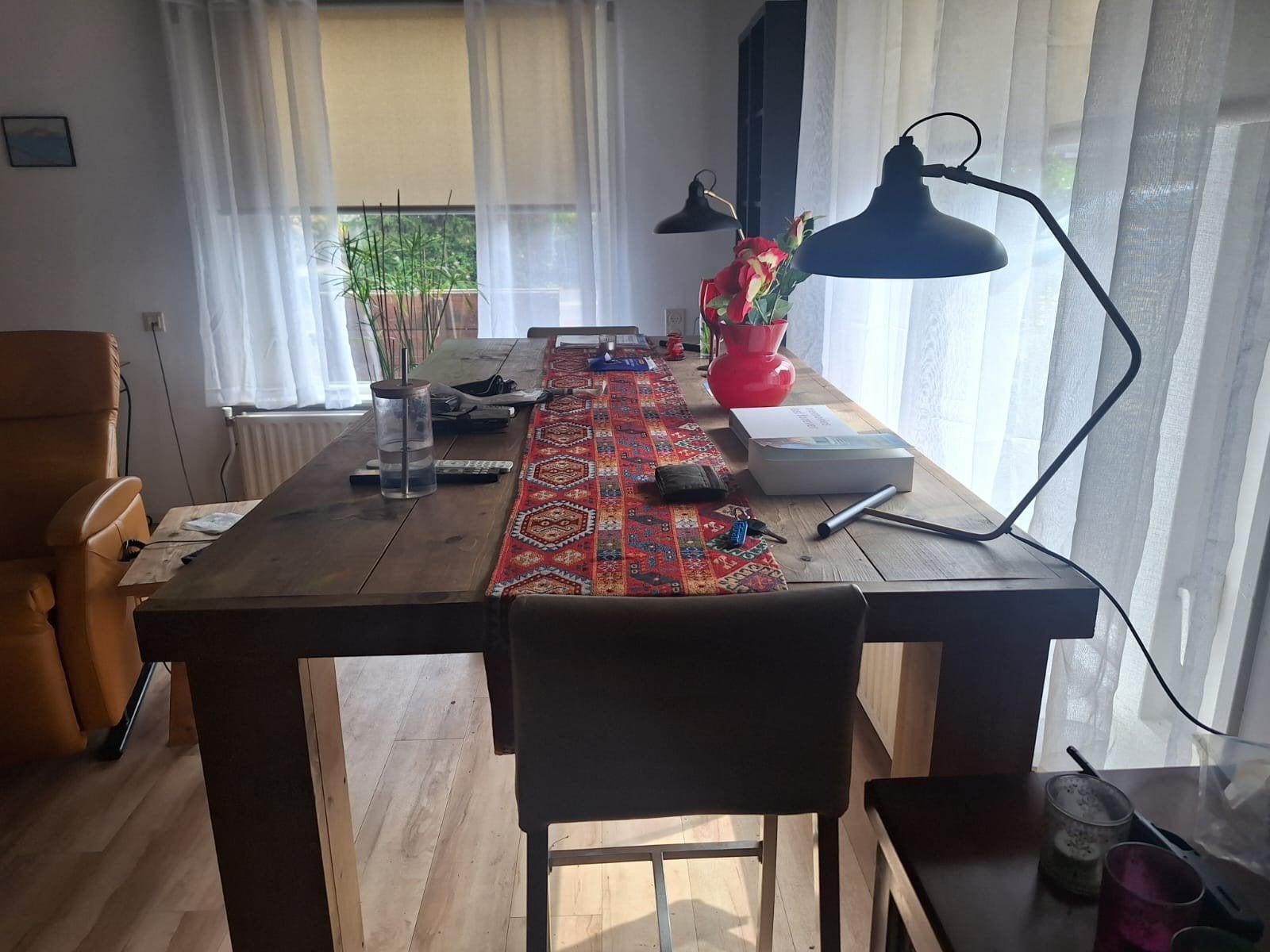 hoge steigerhouten tafel, Ophalen, Rechthoekig, 200 cm of meer, 50 tot 100 cm