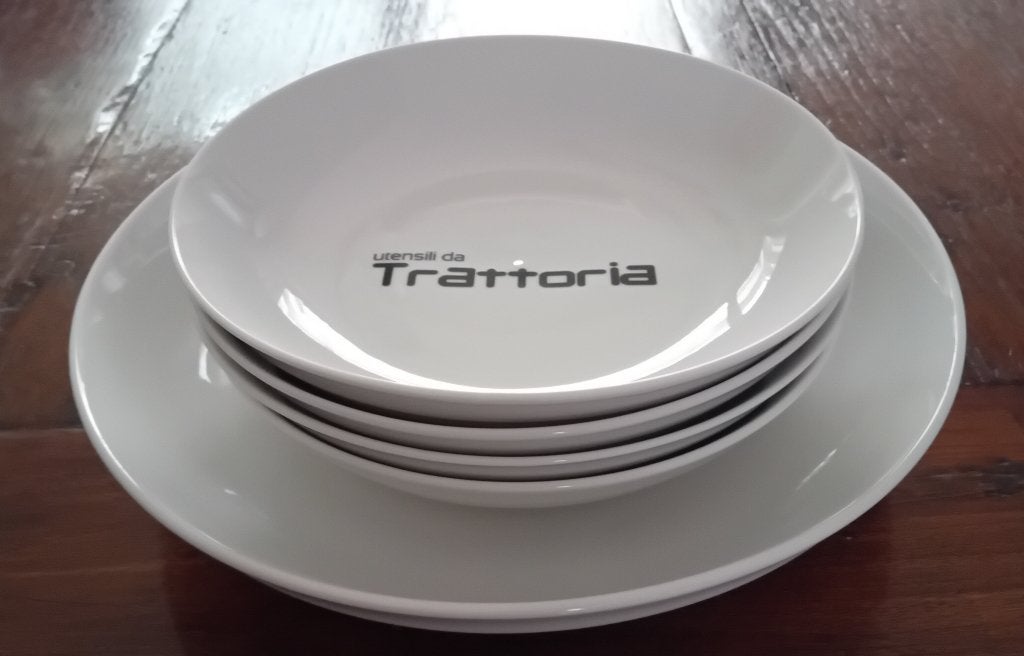 Nieuw 5-delig Trattoria servies – wit met zwart decor, Huis en Inrichting, Keuken | Servies, Overige merken, Nieuw, Ophalen of Verzenden