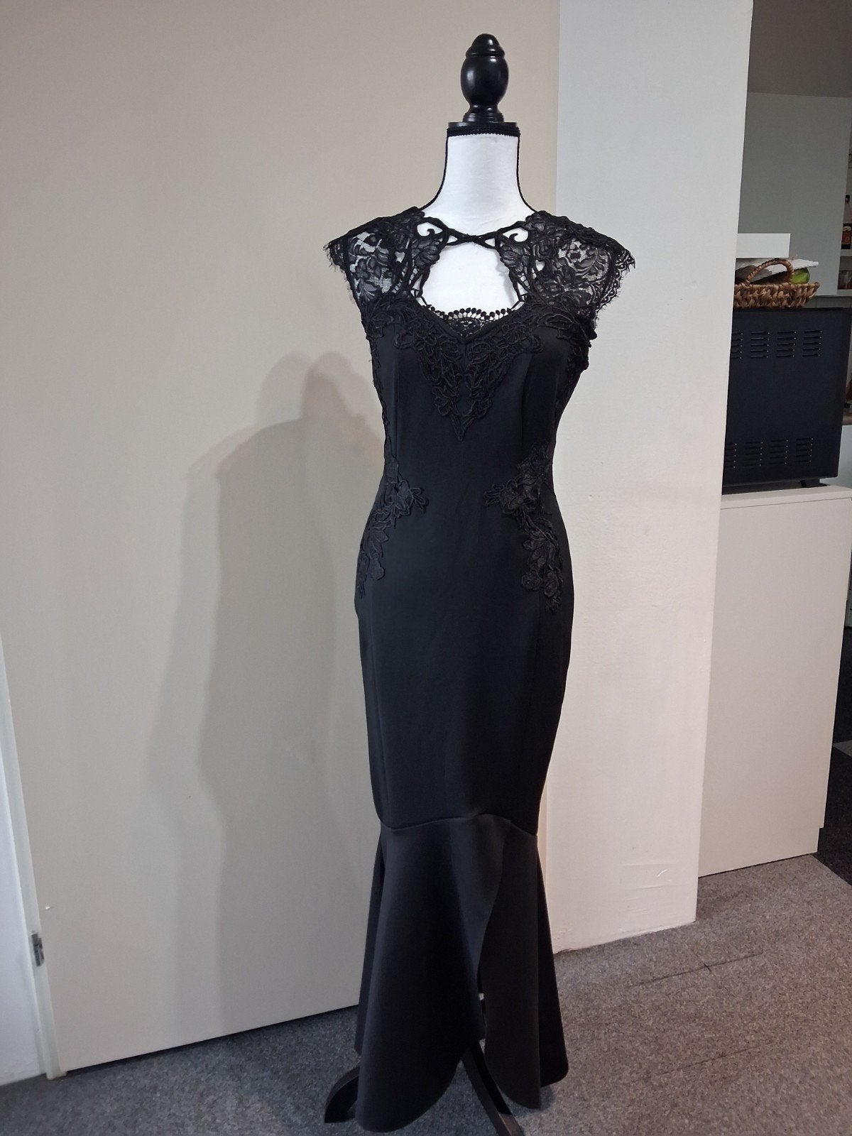 Zwarte galajurk met kant en fishtail - Bodyflirt Boutique, Zwart, Ophalen of Verzenden, Zo goed als nieuw, Bodyflirt Boutique