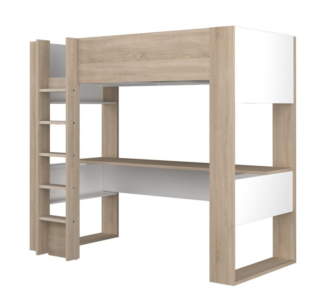 Twist hoogslaper met bureau - 90x200 - Lichteiken met wit, Niet ingevuld, Niet ingevuld, Niet ingevuld