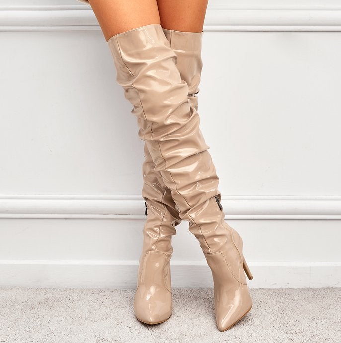 Beige lakleer dames overknee laarzen hoge laarzen lak leren, Verzenden, Nieuw, Beige, Hoge laarzen