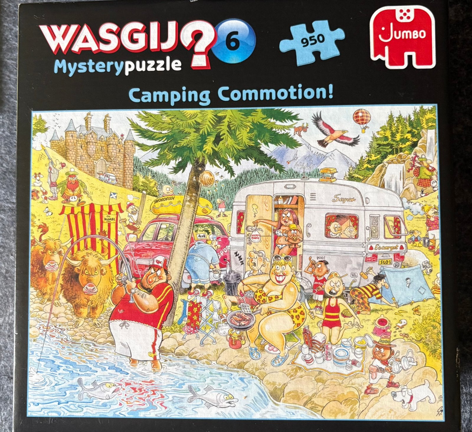 Wasgij? Mystery nr 6 “Onrust op de Camping”, 950 stukjes, Ophalen of Verzenden, 500 t/m 1500 stukjes, Zo goed als nieuw, Legpuzzel