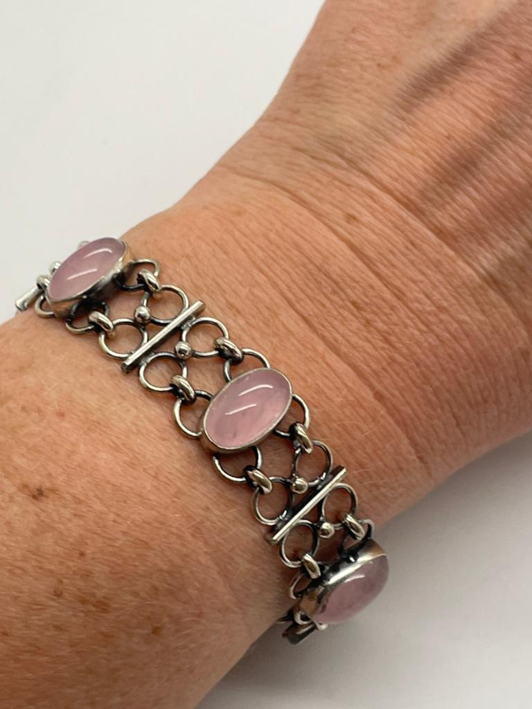 E87 Prachtige zilveren armband rozenkwarts Adolf Regelmann, Sieraden, Tassen en Uiterlijk, Antieke sieraden, Ophalen of Verzenden