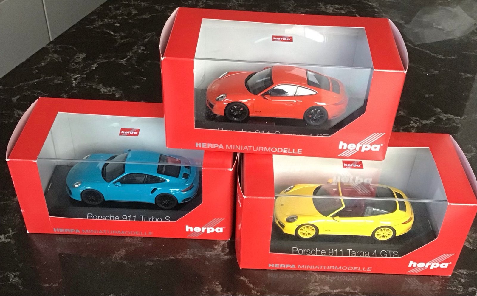 3 Herpa Porsche 911 modellen schaal 1:43 - Nieuw in verp., Hobby en Vrije tijd, Modelauto's | 1:43, Ophalen of Verzenden, Nieuw