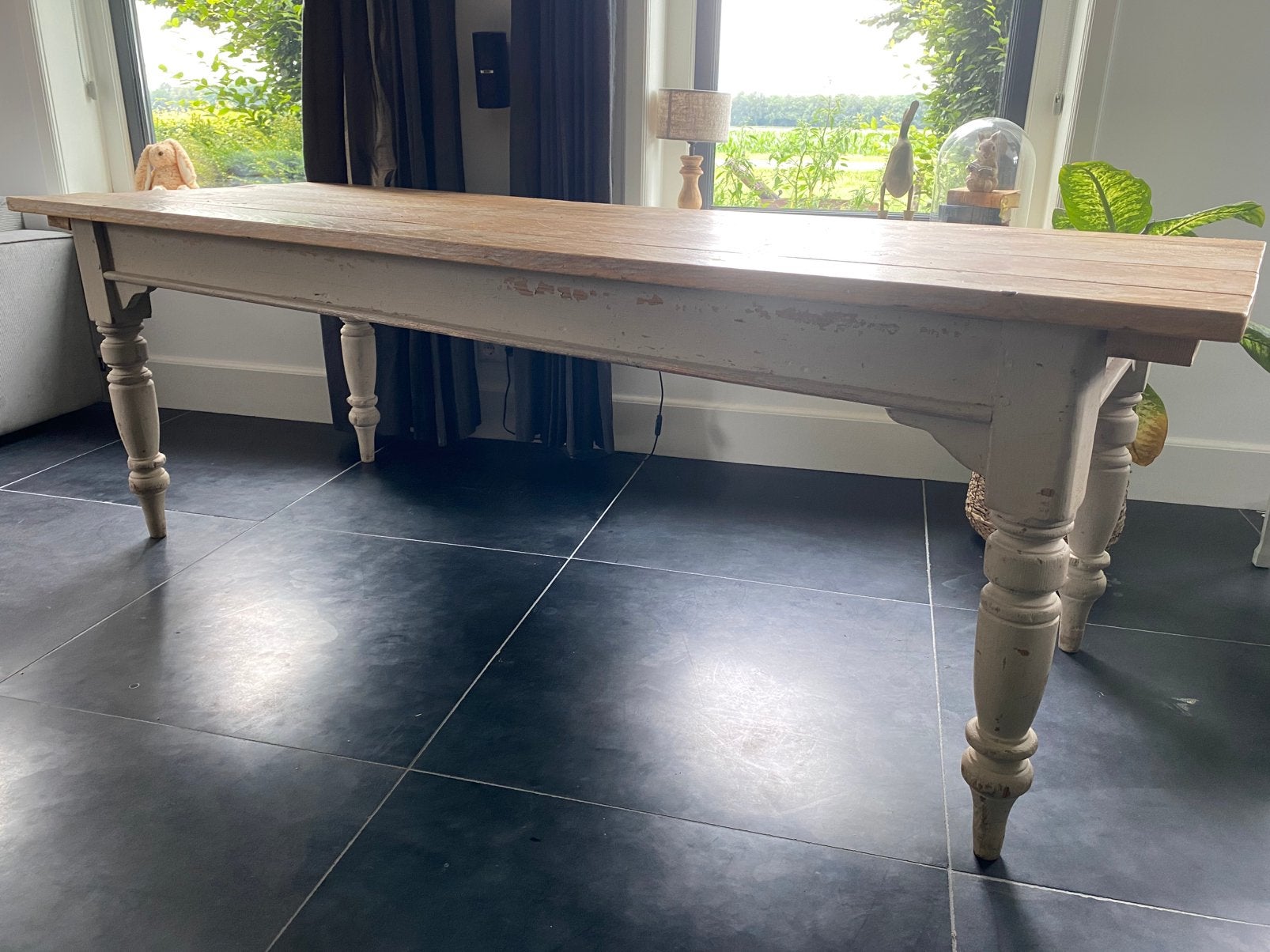 Landelijke brocante eettafel, Ophalen, 200 cm of meer, 50 tot 100 cm, Zo goed als nieuw