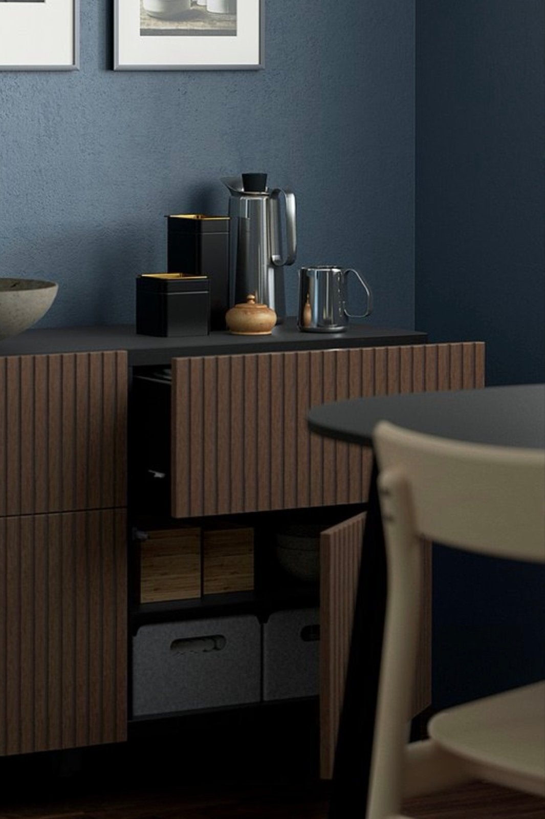IKEA Besta Bjorkoviken push-to-open lade 2x, 1 of 2 laden, Eikenhout, Zo goed als nieuw, Minder dan 100 cm