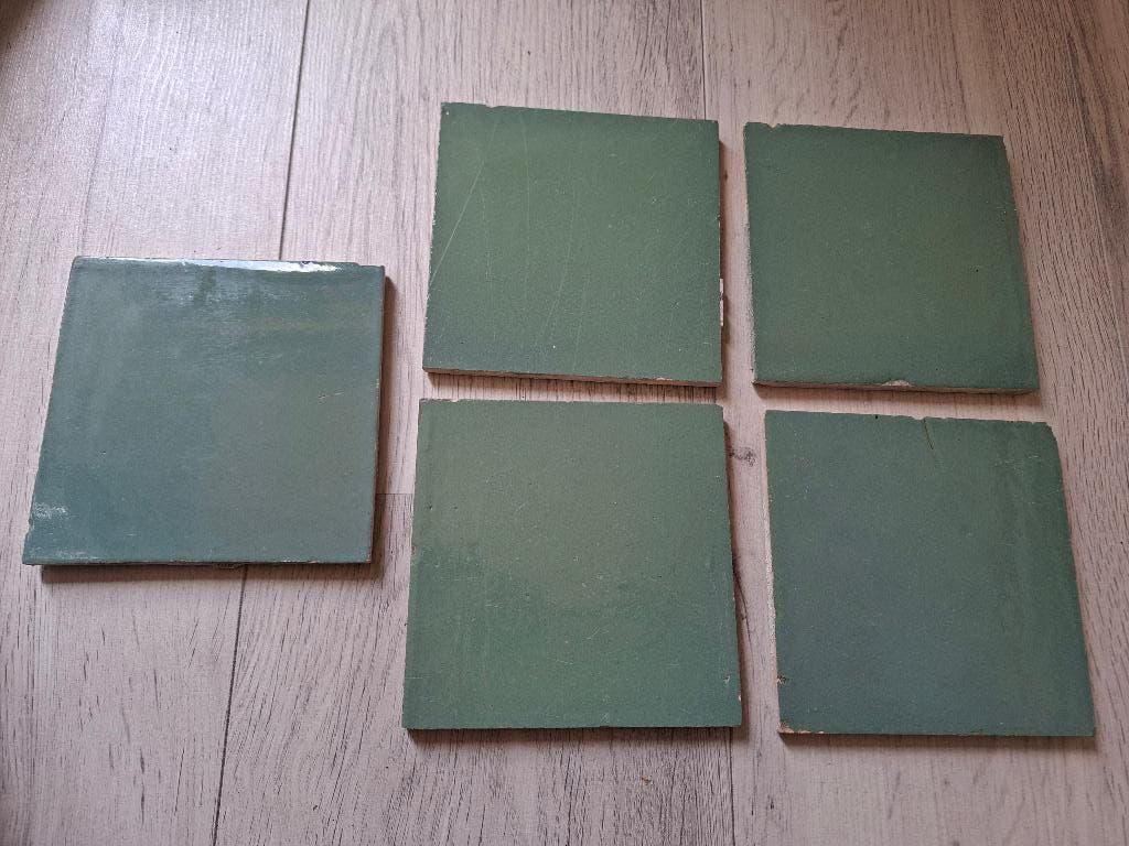 Antieke tegeltjes groen x5, Ophalen of Verzenden