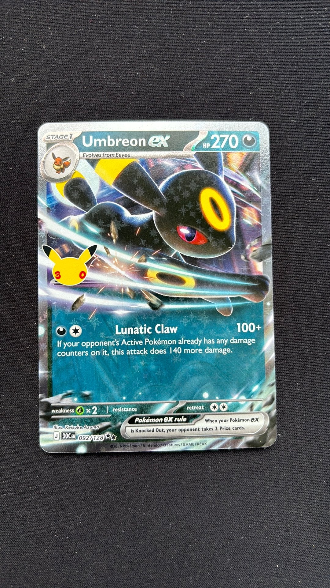 Umbreon ex (30C 092) 30th Celebration, Ophalen of Verzenden, Zo goed als nieuw