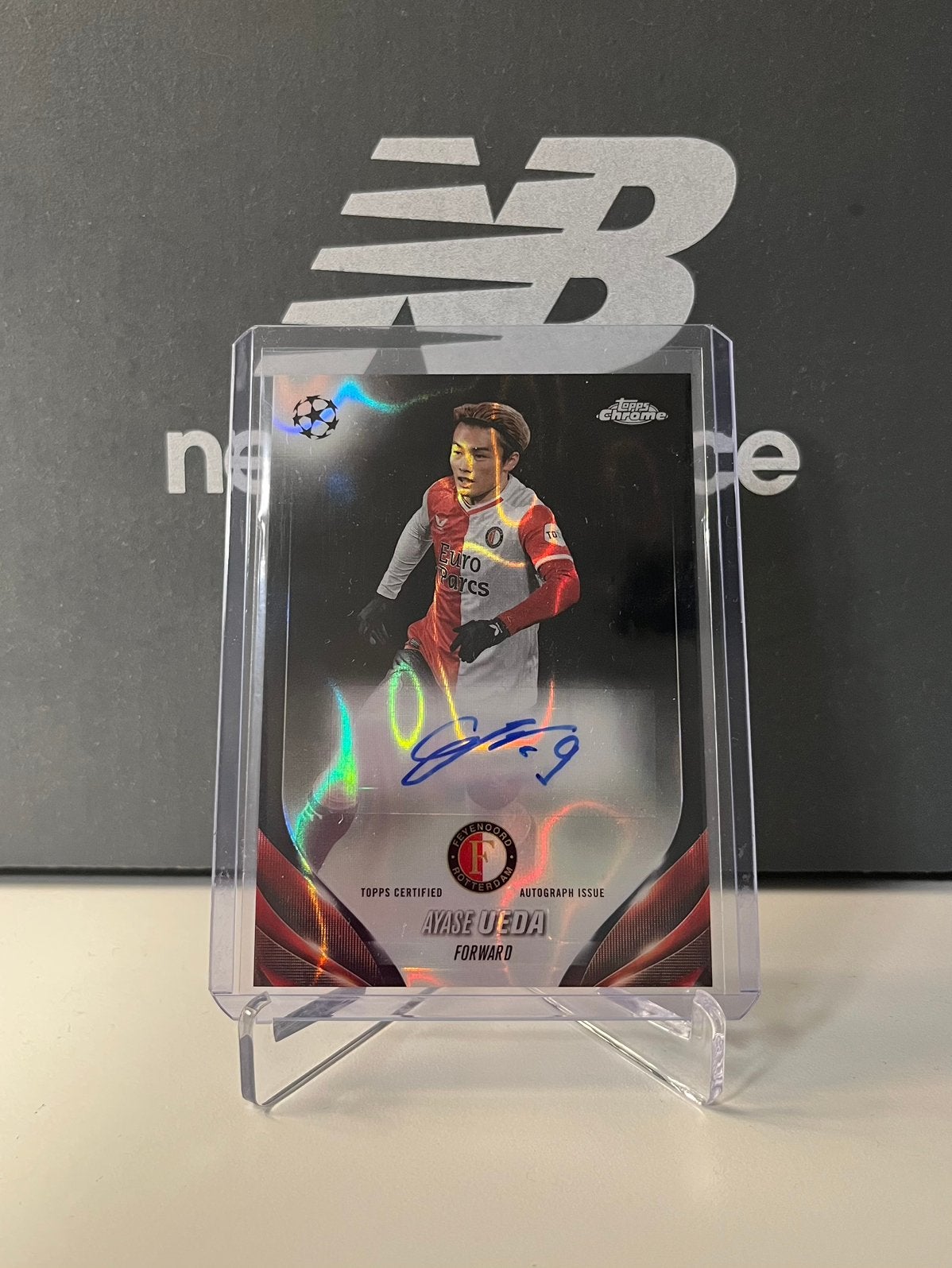Ayase Ueda Black Lava auto | Topps Chrome UCC 2023-24, Ophalen of Verzenden, Zo goed als nieuw, Feyenoord, Poster, Plaatje of Sticker
