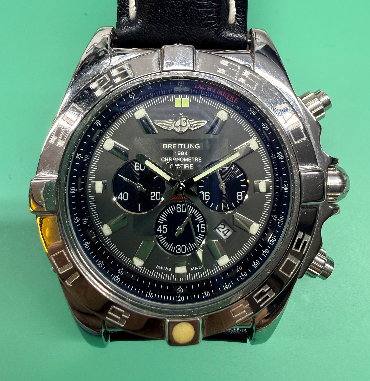 Breitling Chronomat 44 (kopie), Leer, Staal, Breitling, Polshorloge