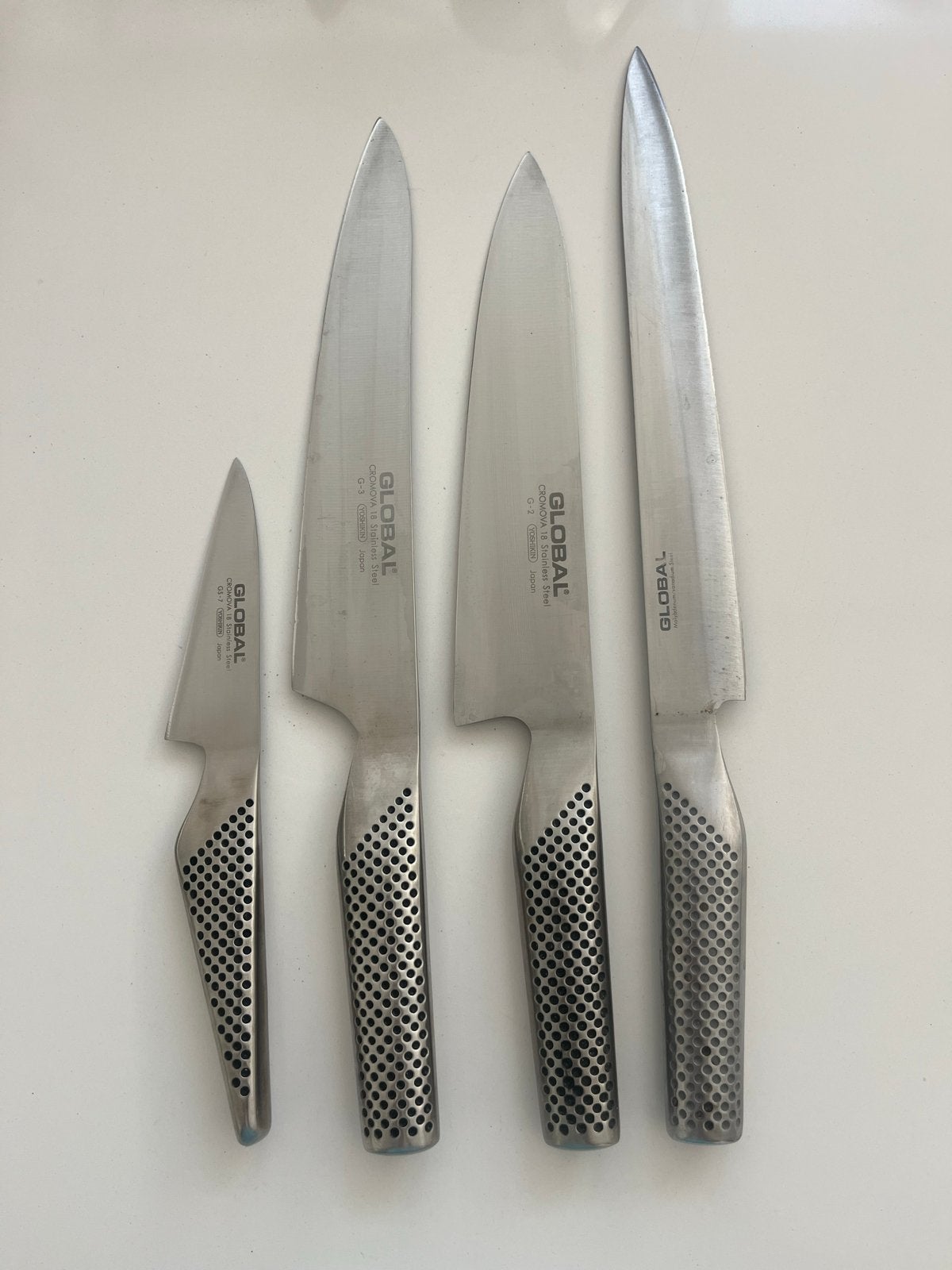 4 Global messen set - Japanse topkwaliteit, Huis en Inrichting, Keuken | Keukenbenodigdheden, Ophalen, Zilver, Metaal, Overige merken