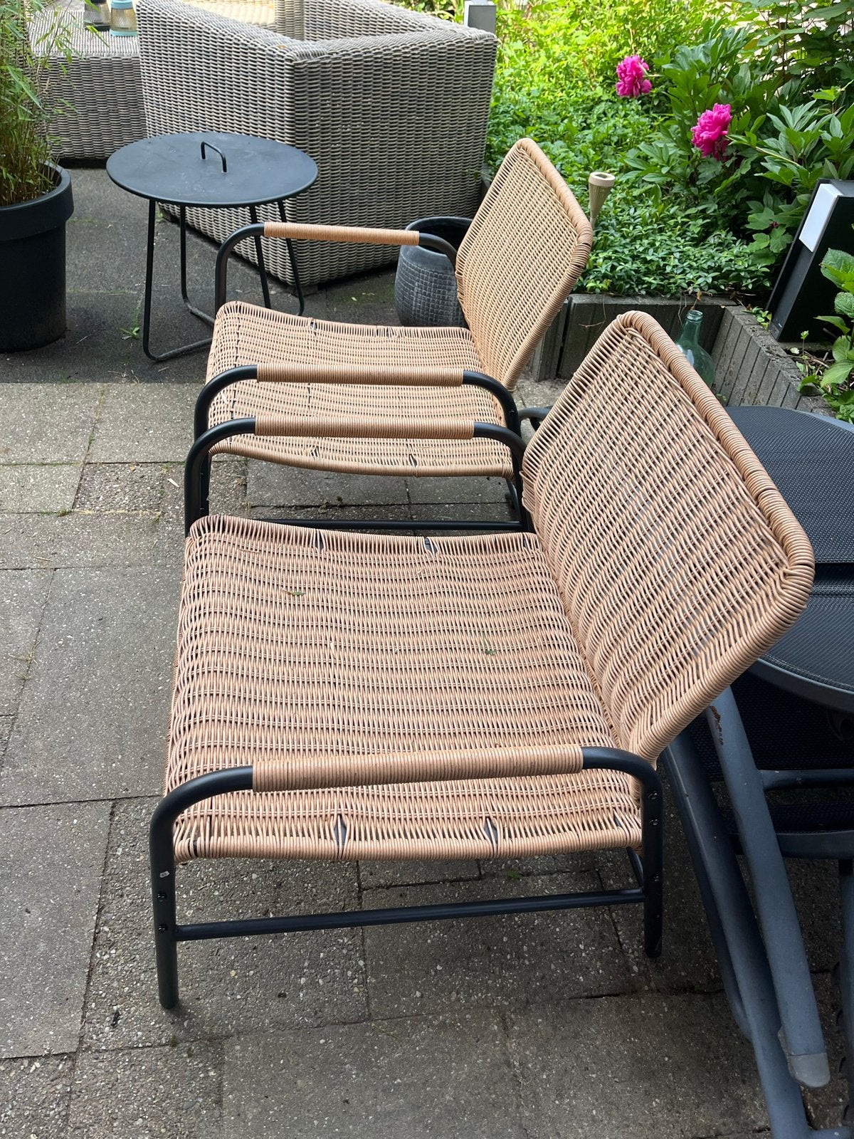 2x Karwei tuinstoel wicker/metaal - Zo goed als nieuw, Ophalen, Zo goed als nieuw, Wicker, Stapelbaar