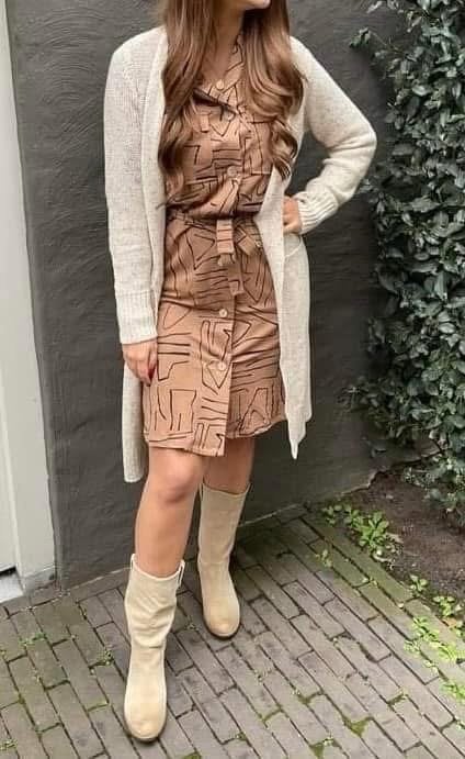 Nieuwe Zusss jurk met print kaki - Maat M, Kleding | Dames, Maat 38/40 (M), Bruin, Nieuw, Ophalen of Verzenden