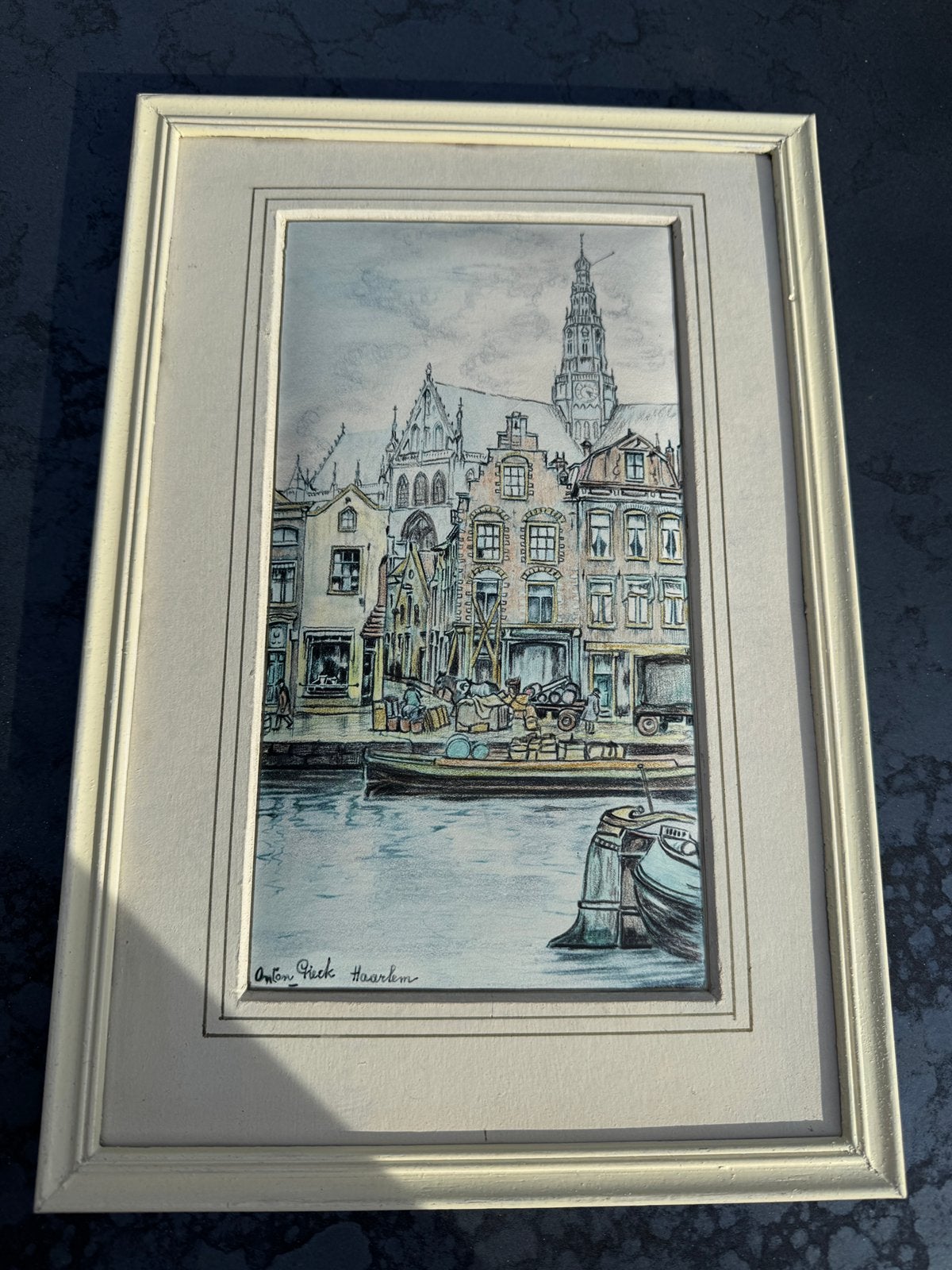 Anton pieck reproductie tekening in lijst Bavokerk Haarlem, Ophalen of Verzenden