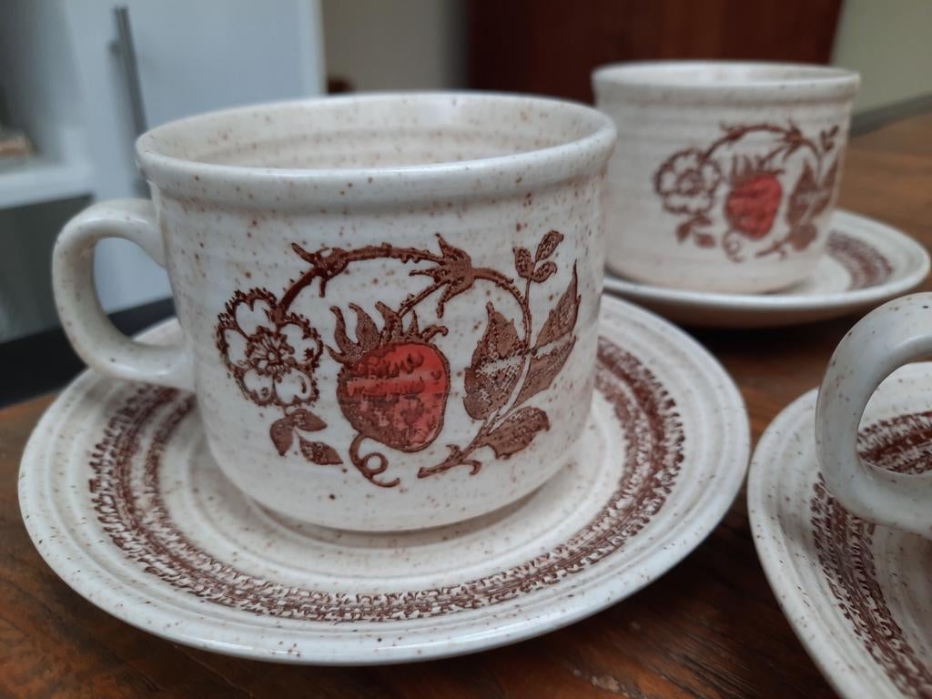 4x kop met schotel vintage Churchill Homespun, Antiek en Kunst, Antiek | Servies los, Ophalen of Verzenden